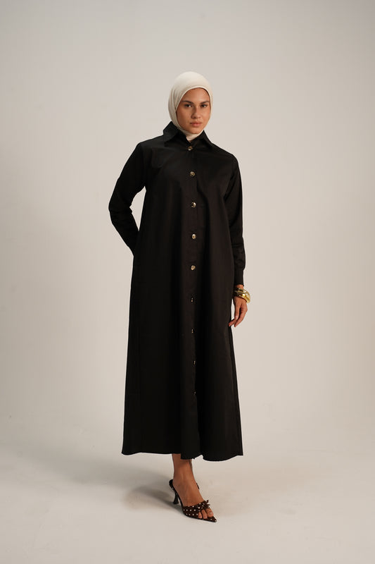 Robe noire en gabardine de coton