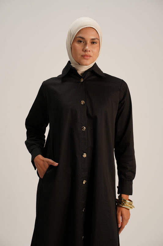 Robe noire en gabardine de coton