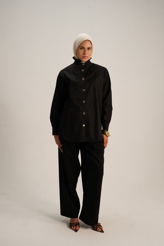 Chemise noire en popeline de coton